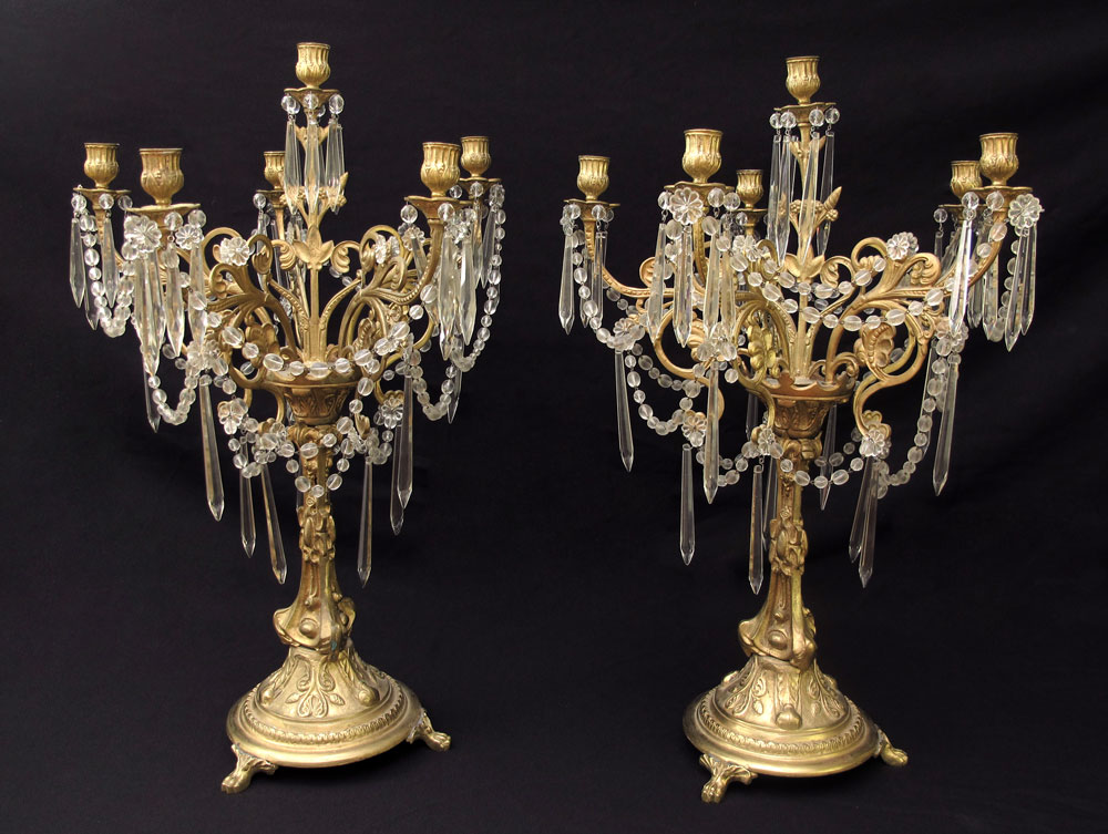 PAIR GILT METAL AND CRYSTAL 6 LIGHT 146508