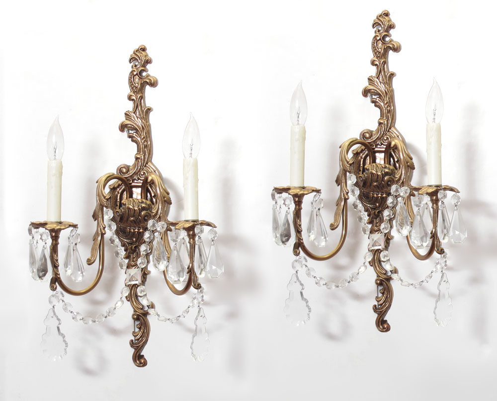 PAIR OF BRASS AND CRYSTAL WALL 146509
