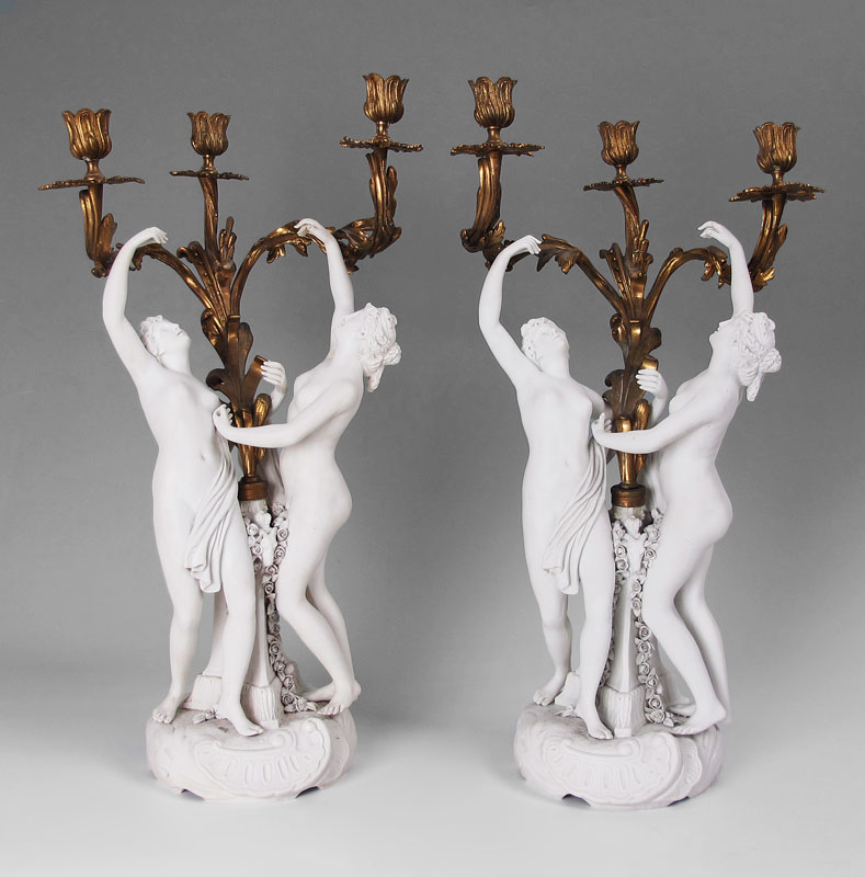 PAIR FRENCH GILT BRONZE AND PARIAN