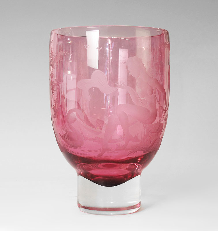 ART DECO ENGRAVED CRANBERRY GLASS 146525