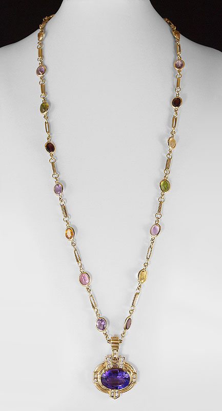 14K MULTI COLORED GEMSTONE NECKLACE 14655d