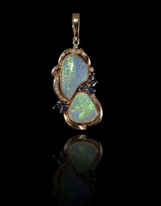 14K DOUBLE OPAL PENDANT WITH DIAMOND 14656e