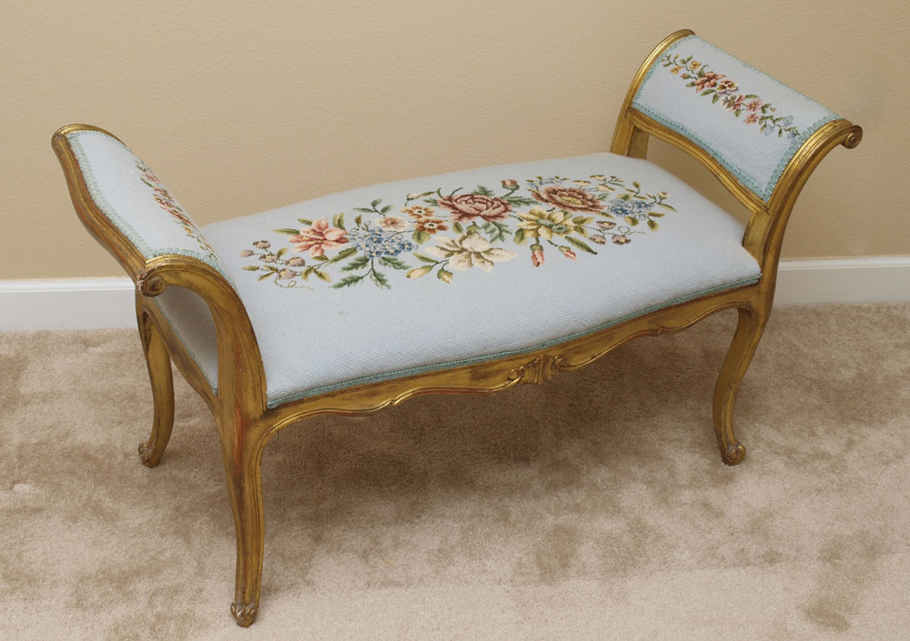 GILT WOOD BENCH Needlepoint seat 146570