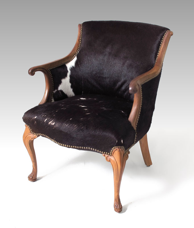 COW HIDE COVERED CHAIR: Wood framed