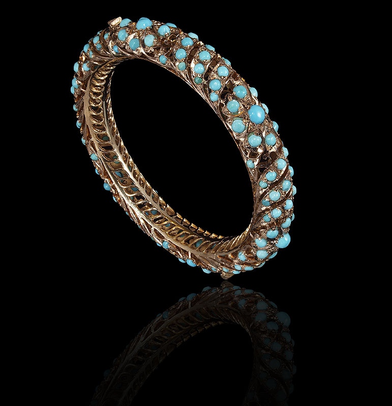 9K GOLD AND TURQUOISE BANGLE BRACELET  1465a6