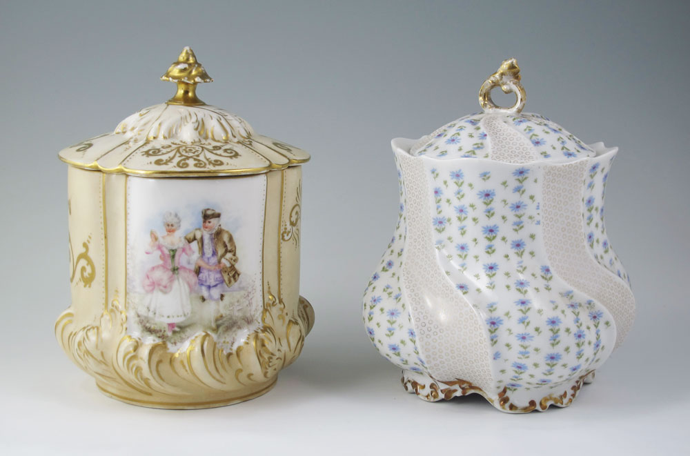 2 FRENCH LIMOGES PORCELAIN BISCUIT JARS: