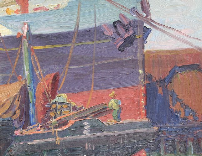 BROOKLYN DOCKS PAINTING 1915 POSSIBLY 1465f2