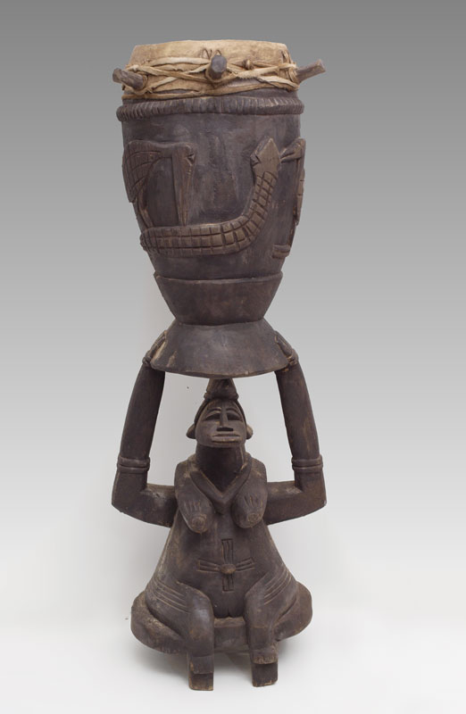 CARVED AFRICAN SUNUFO DRUM: 42''