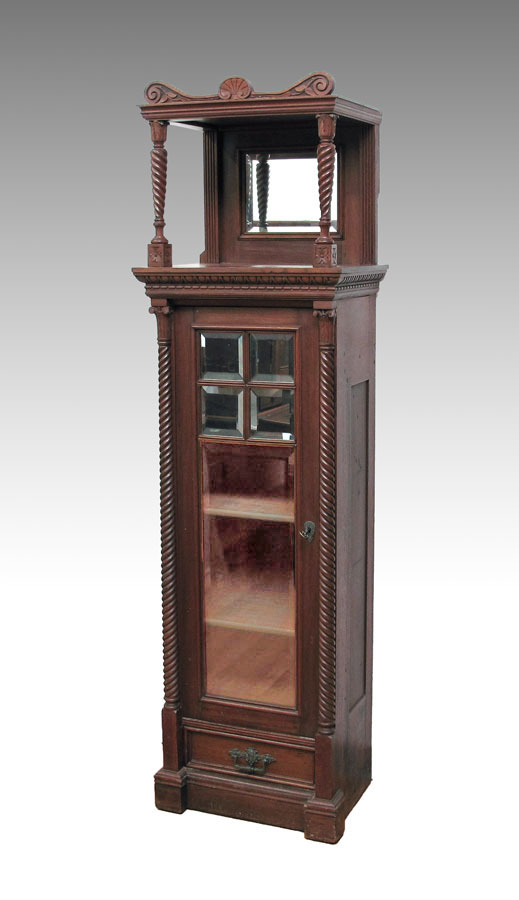 19th C CARVED WALNUT CURIO DISPLAY 1466bf