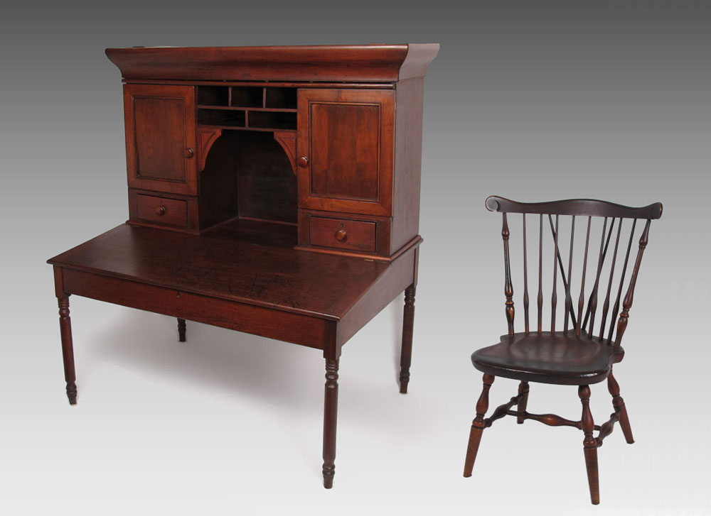19TH C PLANTATION DESK WITH CHAIR: