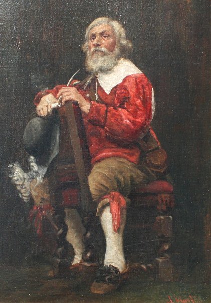 19TH C O/C/B OF CAVALIER SEATED