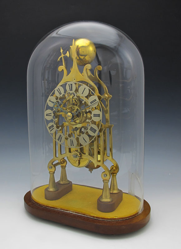 BRASS SKELETON CLOCK UNDER GLASS 14671f