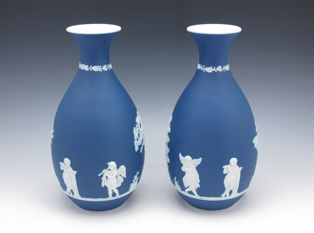 TWO FINE JASPERWARE VASES: Each