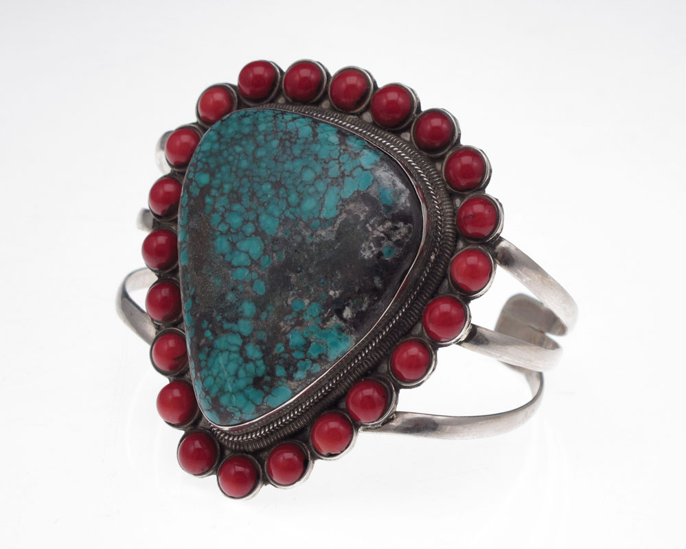 TURQUOISE AND CORAL STERLING SILVER 14675e