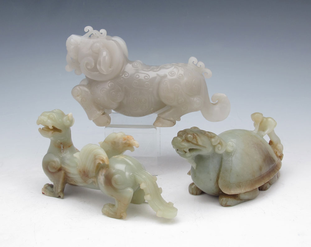 3 CHINESE HARD STONE FIGURAL CARVINGS: