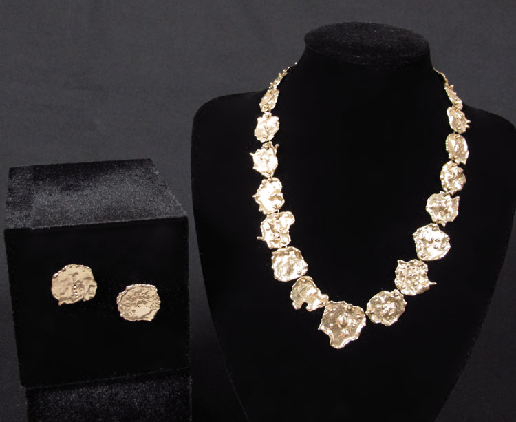 14K PUDDLE NECKLACE & EARRING SET: