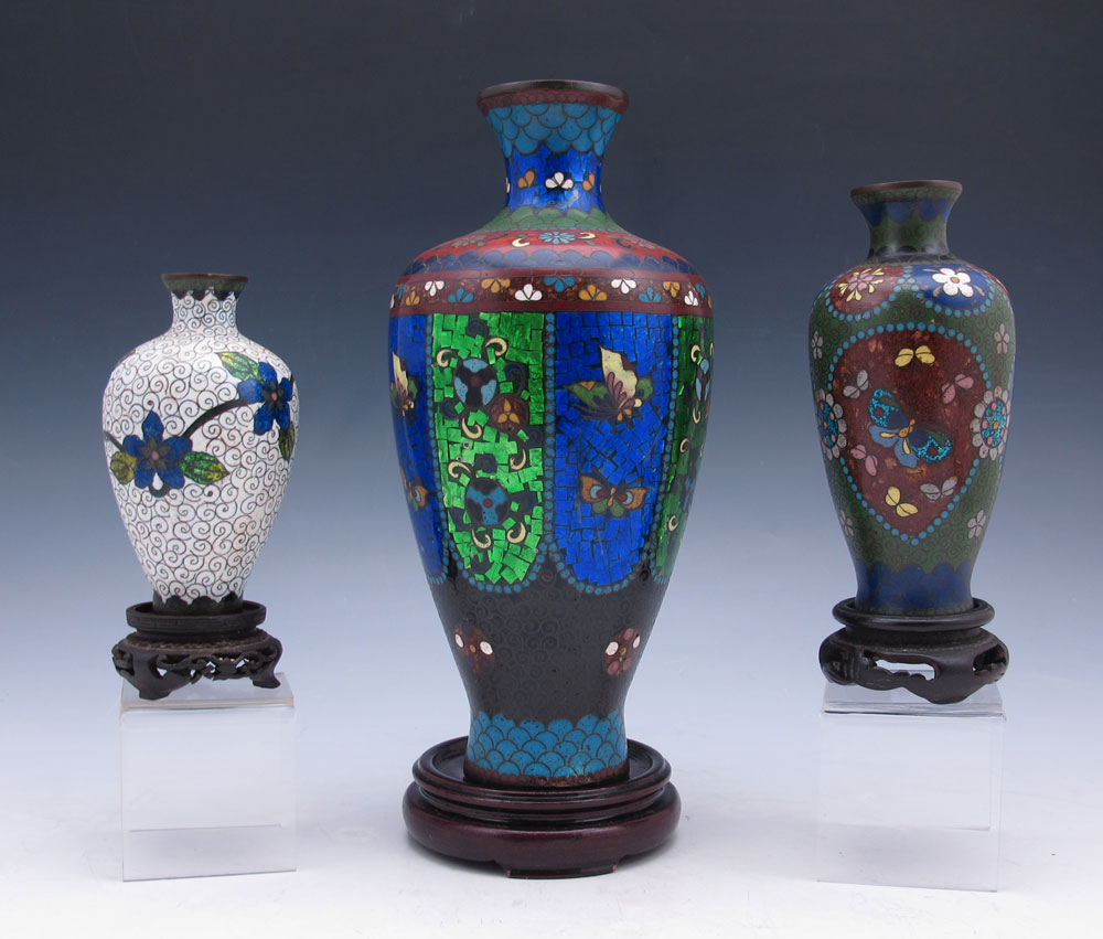 3 CLOISONNE VASES: 1) An 8 Japanese