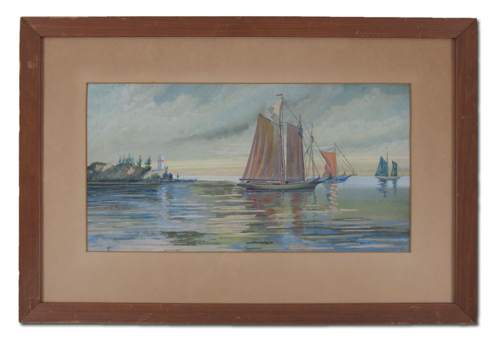 CLIPPER SHIPS IN THE BAY WATERCOLOR