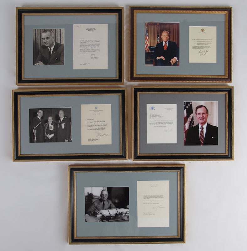 COLLECTION OF 5 FRAMED PRESIDENTIAL 1467cd