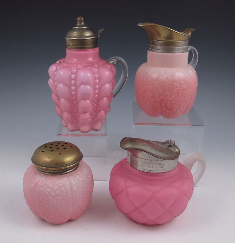 VICTORIAN ART GLASS SYRUP PITCHERS AND