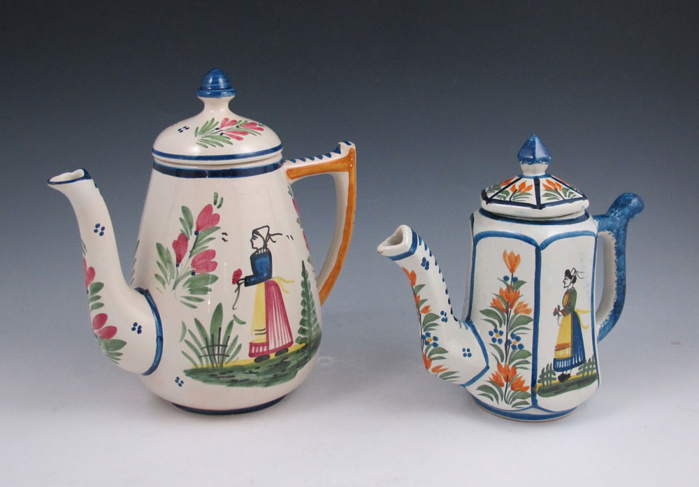 TWO QUIMPER FRENCH FAIENCE TEAPOTS: