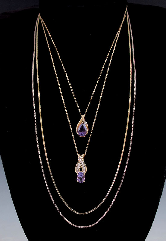 2 AMETHYST NECKLACE CHAINS Two 14681c