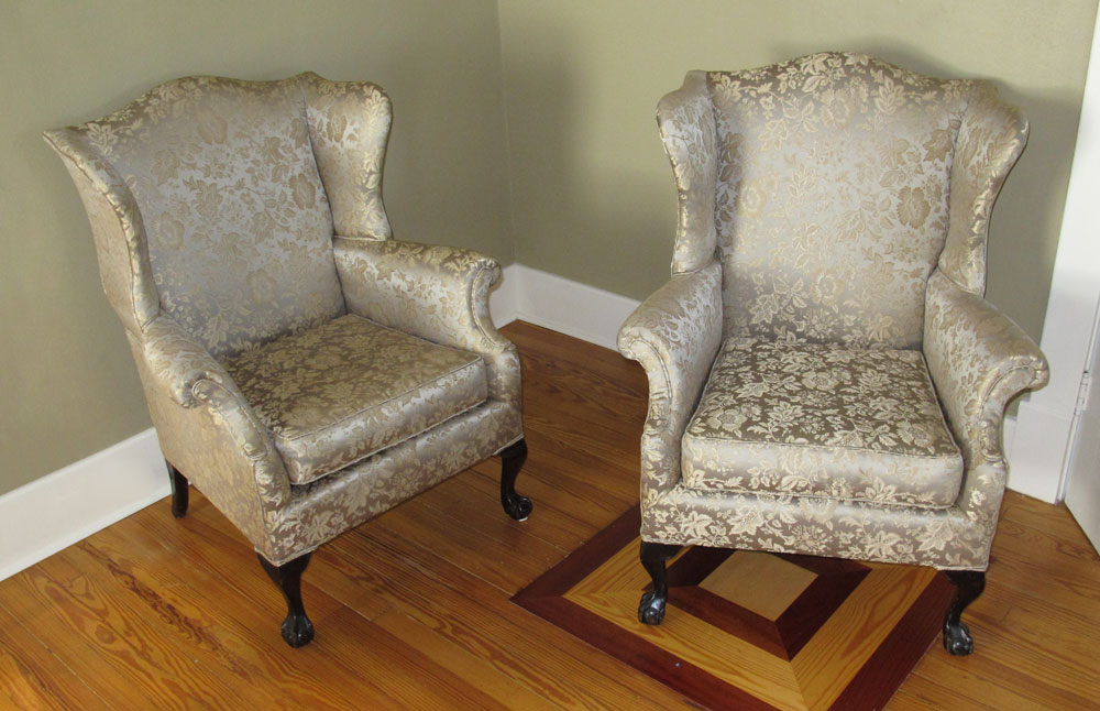 PAIR OF DAMASK BROCADE CHIPPENDALE