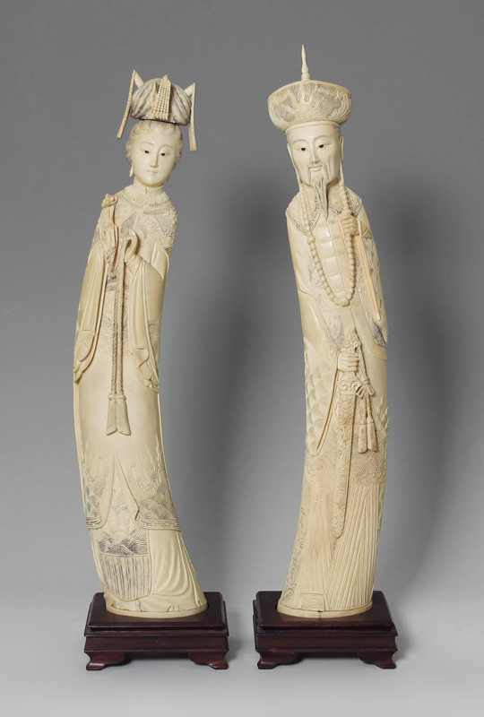 PAIR SIGNED CARVED ELEPHANT IVORY 1468af