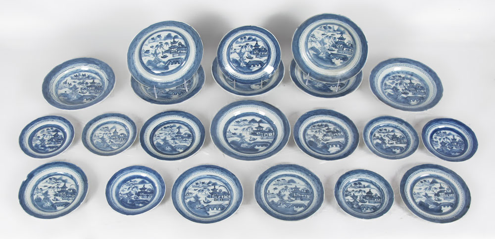 CANTON BLUE AND WHITE TABLE WARE: