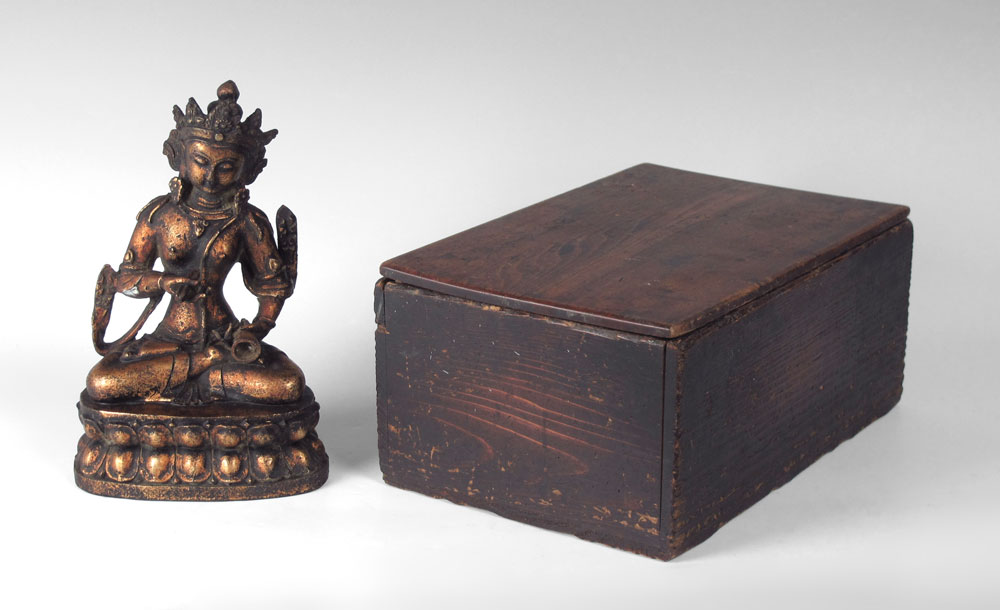 TIBETAN BRONZE BUDDHA IN WOODEN 1468bb