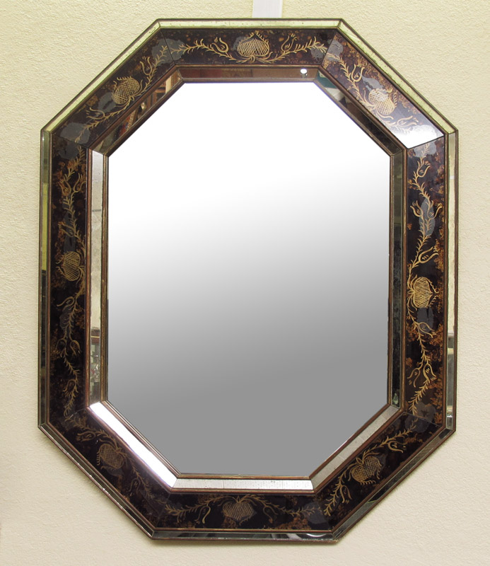 BLACK REVERSE PAINTED DECORATED MIRROR: