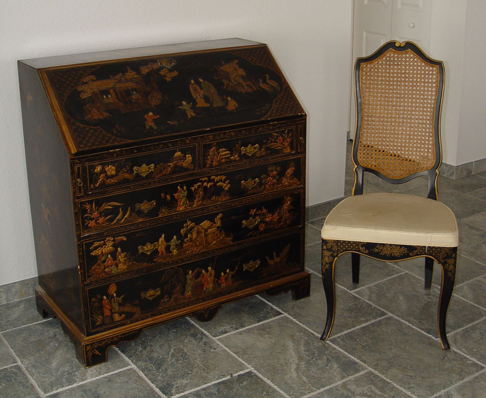 CHINOISERIE SLANT FRONT DESK AND