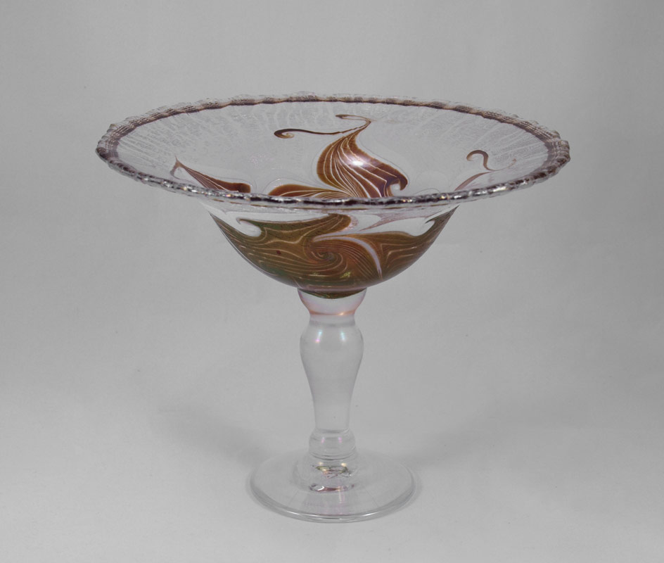 VANDERMARK ART GLASS COMPOTE: Scalloped