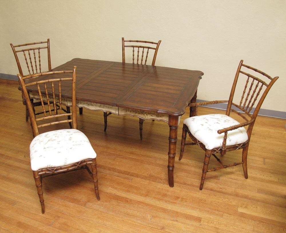 DINING TABLE AND 4 BAMBOO TYPE CHAIRS: