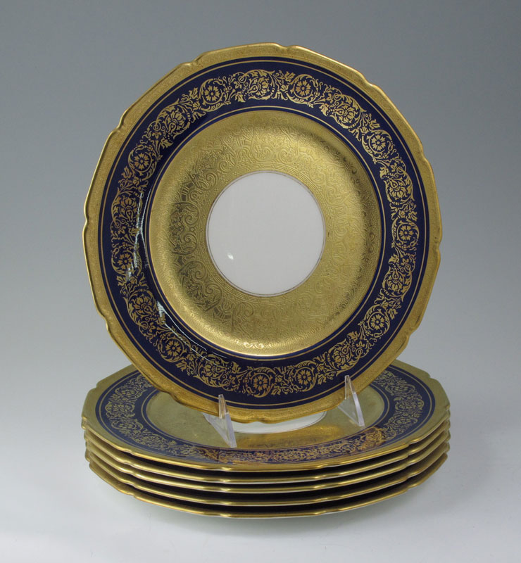 6 ROYAL DOULTON EMBOSSED GOLD AND
