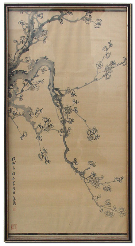 ORIENTAL INK PAINTING ON SILK WITH