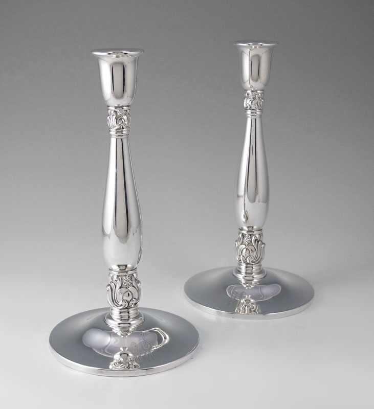 PAIR ROYAL DANISH STERLING CANDLESTICKS  1469dd