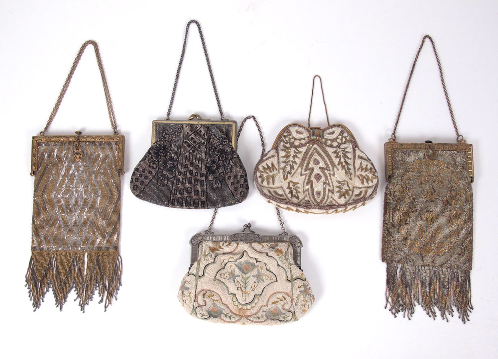 GROUP OF 5 VINTAGE BEADED PURSES: