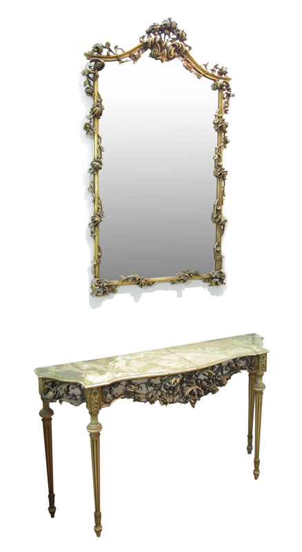 MARBLE TOP CONSOLE & MIRROR: Console