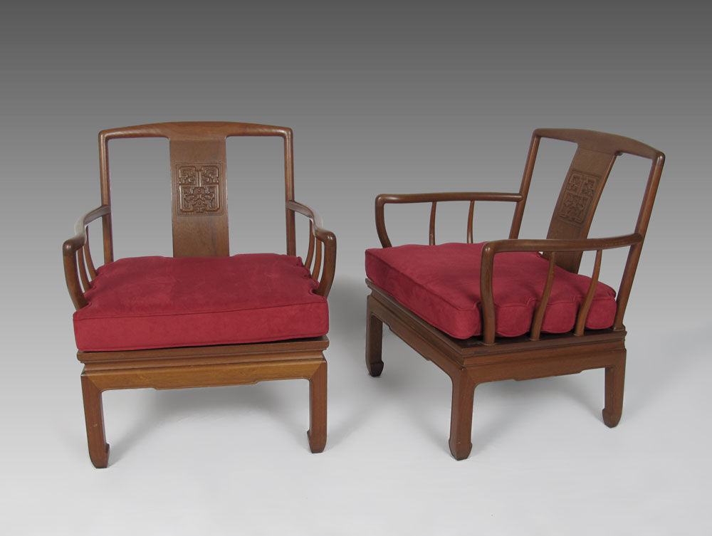 PAIR ORIENTAL ARM CHAIRS Carved 146a7d