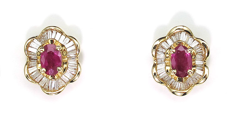 14K RUBY & DIAMOND EARRINGS: 14K