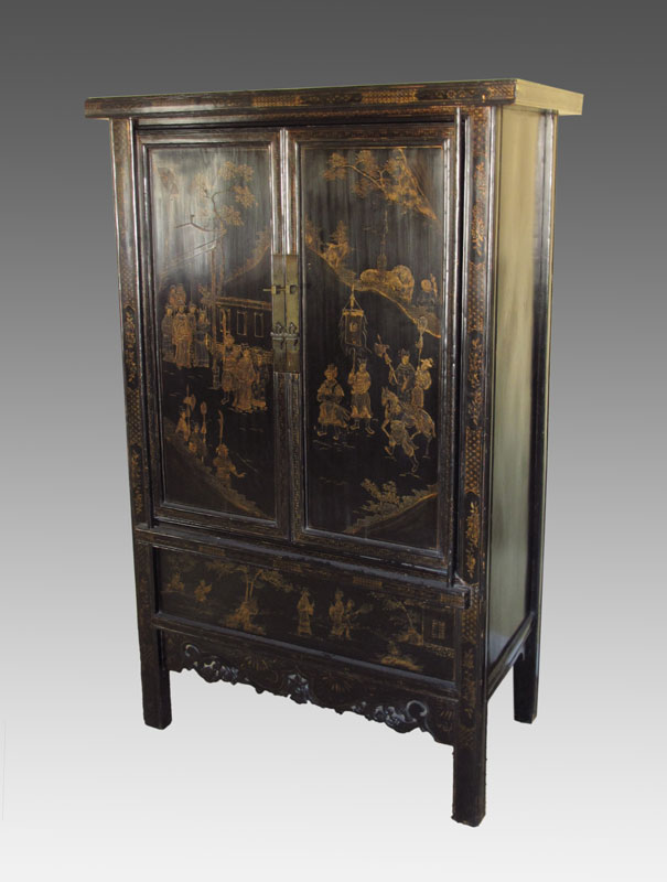CHINOISERIE DECORATED 2 DOOR ARMOIRE: