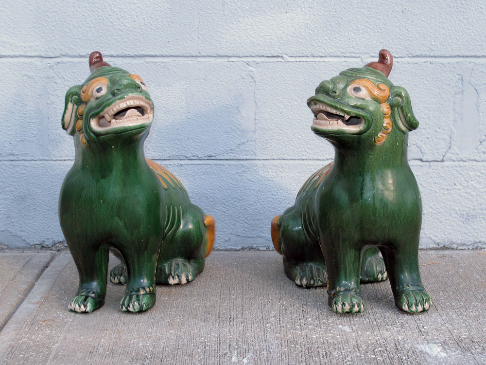 PAIR OF CHINESE FAIENCE FOO DOGS: