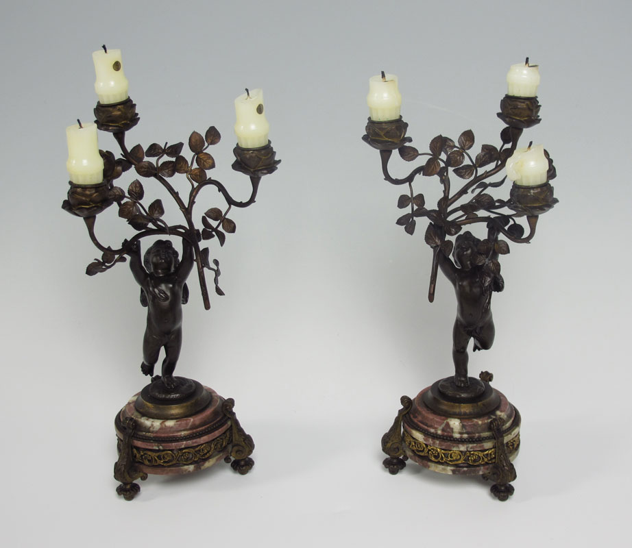 PAIR OF FRENCH BRONZE PUTTI CANDELABRA: