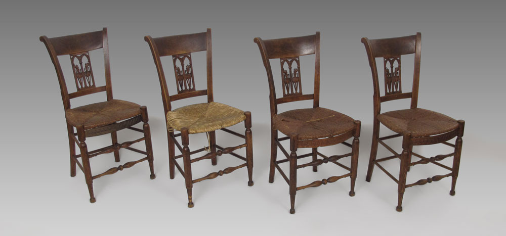 SET OF 4 EARLY RUSH SEAT SIDE CHAIRS  146ab9