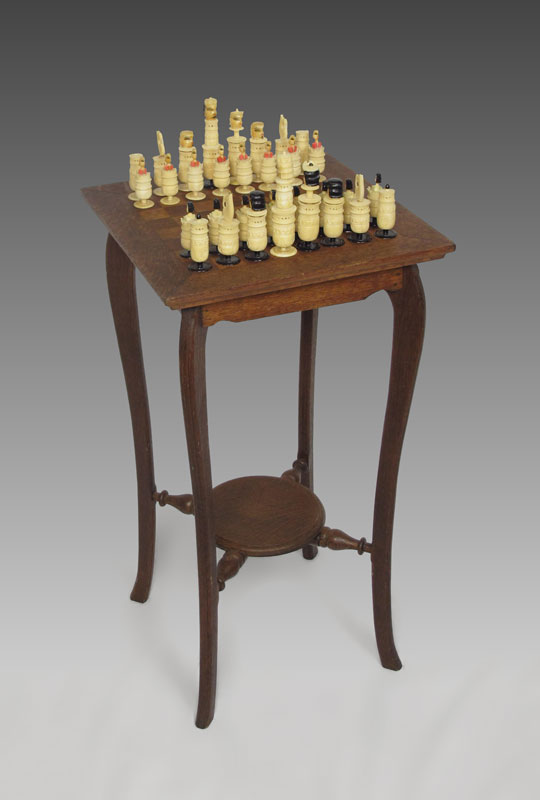 CARVED IVORY CHESS SET WITH TABLE  146ad9