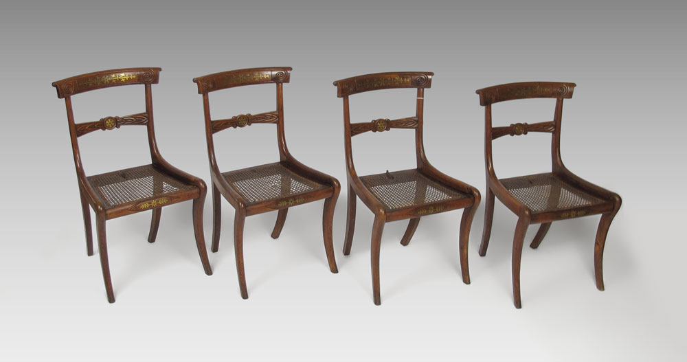 SET OF 4 BOULLE INLAY SIDE CHAIR: