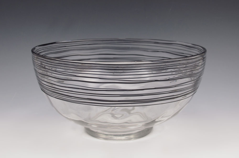 SIGNED STEUBEN THREADED GLASS BOWL: