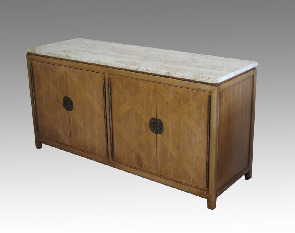 THOMASVILLE MID CENTURY MARBLE TOP CREDENZA: