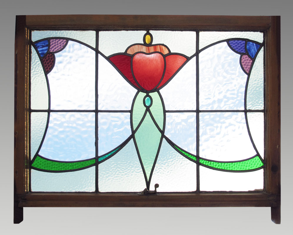 FIGURAL BUTTERFLY STAINED GLASS WINDOW: